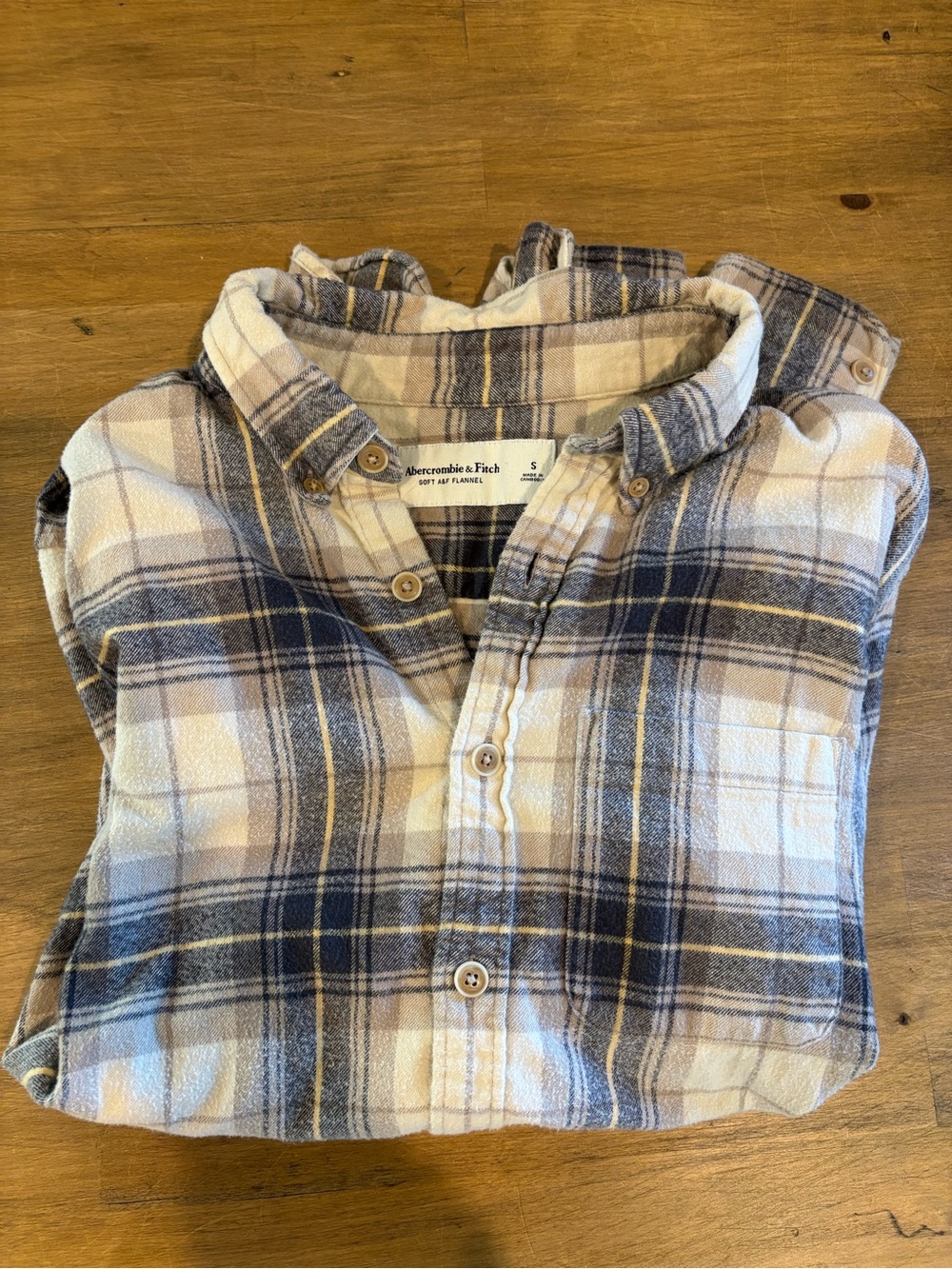 Abercrombie & Fitch Men's Cream Plaid Flannel Shirt